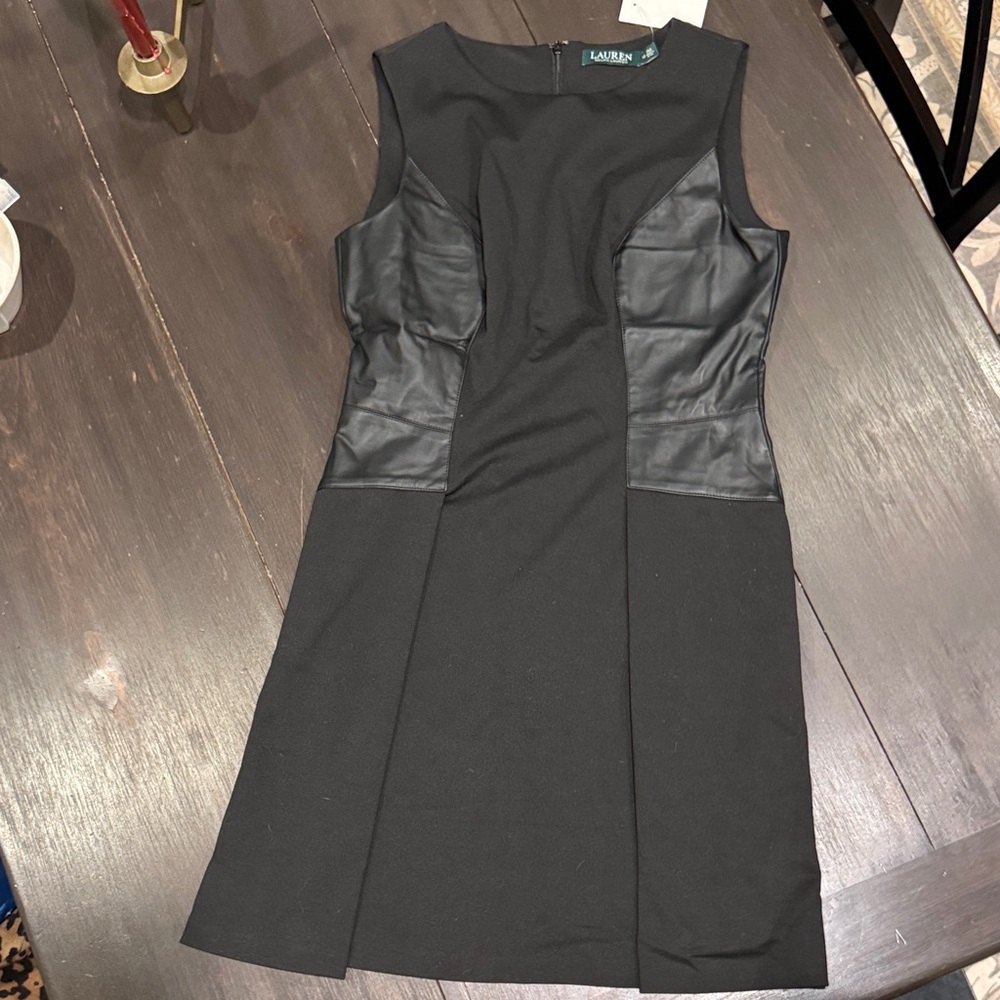 Polo Ralph Lauren Black Mini Dress with Leather Panels